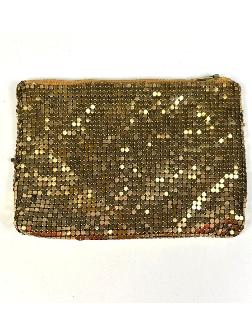 Vintage Gold Metal Mesh Clutch Evening Bag Purse Zippered Closure Small